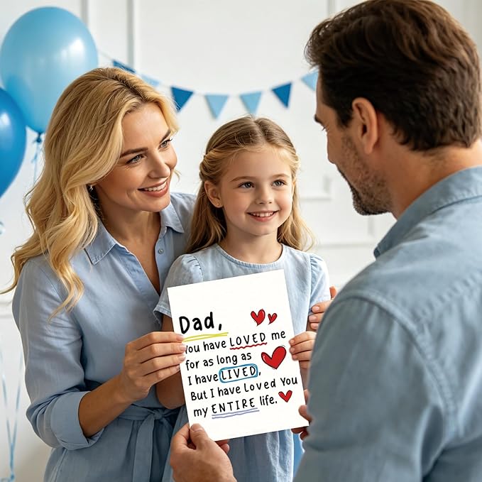 Fathers Day Card Gift for Dad from Daughter Son, Meaningful Double-Sided, Minimalist Premium Design, Perfect Father's Day Decoration Ideas