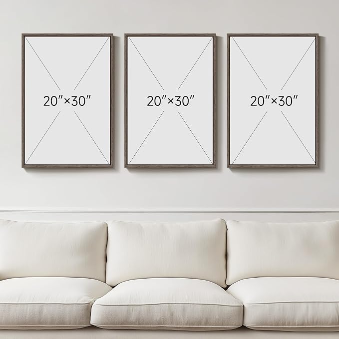 Large Framed Neutral Abstract Wall Art, 3 Piece Rustic Beige and Brown Canvas Prints Paintings Artwork for Walls, Minimalist Stone Pictures for Living Room Hallway Stair Office Wall Decor 20x30 In