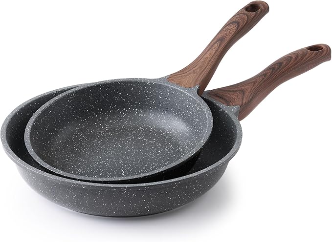 SENSARTE Nonstick Frying Pans, Grey(8+10 Inch) | Swiss Granite Coating, Free of PFOA&PFOS, Compatible with All Stoves Including Induction Cooktops, Easy to Clean