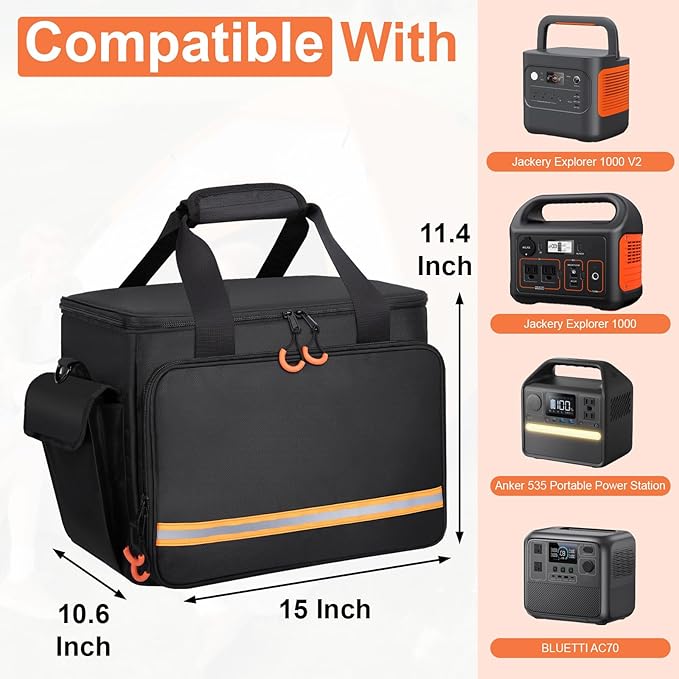 Portable Station Bag Compatible with Jackery Explorer 1000 V2/1000,with Plenty of Room for Accessories, Waterproof and Non-slip Bottom, and Abrasion-resistant Nylon Fabric