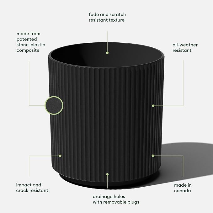 Veradek Round Demi Planter Pots for Indoor/Outdoor Garden Use, Made from Plastic-Concrete Mix with Drainage Holes, Perfect for Small to Large Succulent Plants, Flowers, Modern Interior Plants