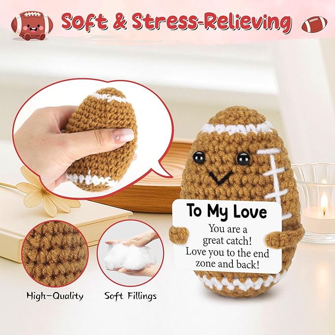 BiuNiuring Birthday Gifts for Him Her Boyfriend Girlfriend, to My Love Fathers Day Handmade Crochet Football, Cute Anniversary Present for Him, Mini Romantic I Love You Gifts for Husband Wife Couple