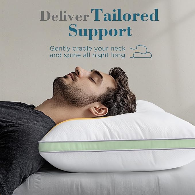 viewstar Bed Pillows King Sizes Set of 2, Hotel Quality Cooling Down Alternative Gusseted Pillows for Side, Back, or Stomach Sleepers, Green