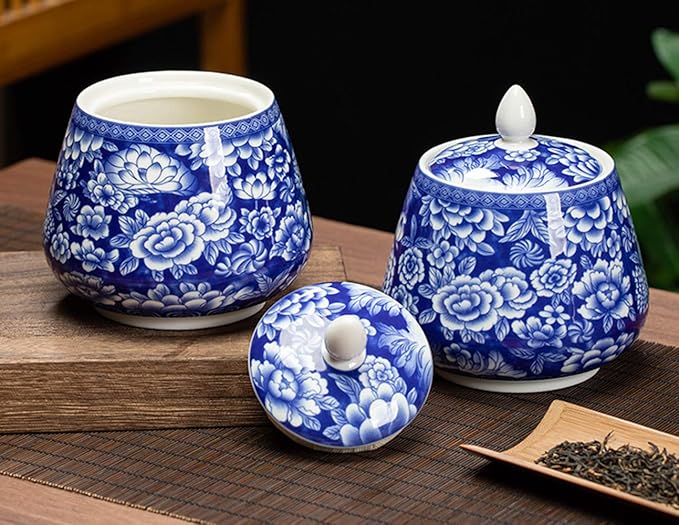 Ceramic Blue and white Sealed Coffee Food Storage Jar Canister with Lid