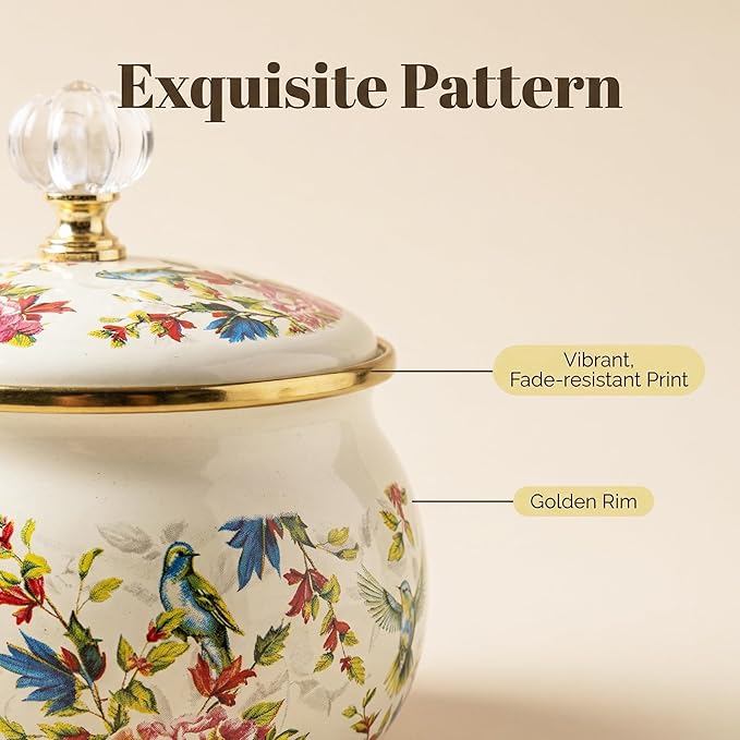 Flowers Birds Enamel Sugar Bowl Seasoning Jar Vintage Tea Canister Spice Box Retro Coffee Candy Storage Pot Bohemian Salt Container Jar for Home Kitchen Decor