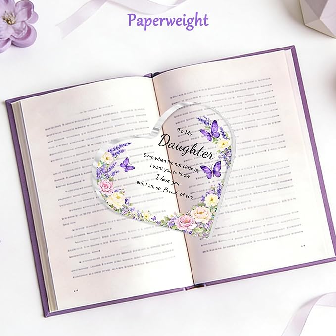 Mothers Day Gifts for Daughter - To My Daughter Acrylic Heart Plaque Daughter Gifts, Purple Birthday Gifts for Daughter Adult Teen Girls from Mom Dad, Cute Keepsake Inspirational Decor
