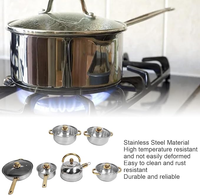 12pcs Pots and Pans Set, Stainless Steel Induction Kitchen Cookware Set with Detachable Handle, Dishwasher Non Stick Cooking Set with Frying Pan, Saucepans, Stockpots (Gold