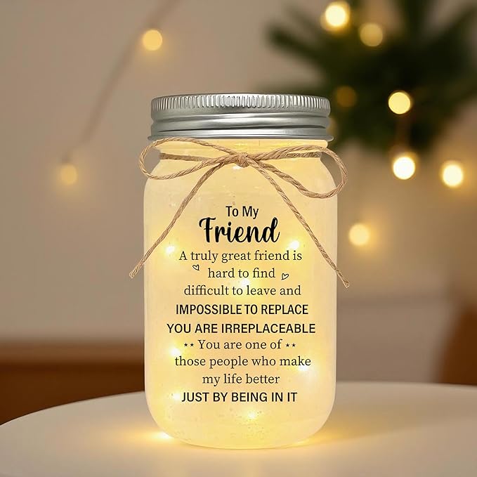 Best Friend Birthday Gifts for Women, Friendship Mason Jar Night Lights, Christmas Mother's Day Birthday Gifts for Friends Women Bestie BFF