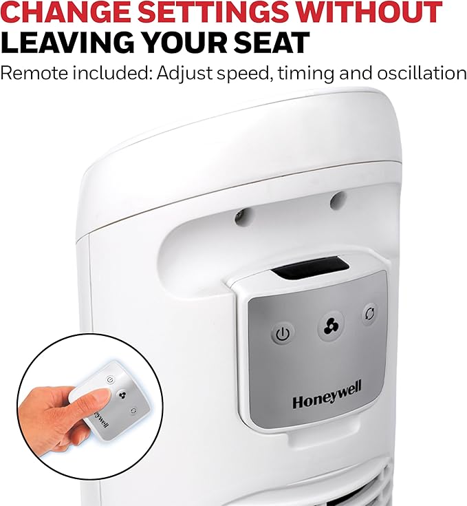 Honeywell QuietSet Whole Room Oscillating Tower Fan with Remote, White, HYF260