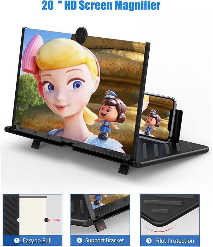 20" Screen Magnifier for Cell Phone,Fanlory 3D HD Magnifying Projector Screen Enlarger for Movies, Videos and Gaming, Foldable Phone Stand with Screen Amplifier,Birthday Gifts for Mom Dad & Family