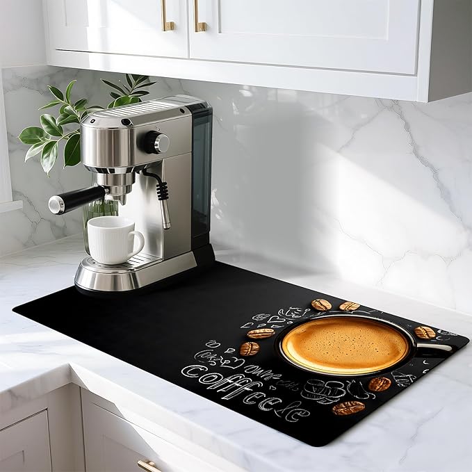 Coffee Mat 17"x32" - Extra Large Absorbent Non Slip Dish Drying Mat,Coffee Bar Accessories,Kitchen Counter Protector for Coffeemaker, Sink, Dining Decor