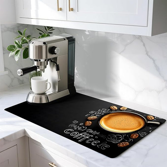 Coffee Mat 17"x32" - Extra Large Absorbent Non Slip Dish Drying Mat,Coffee Bar Accessories,Kitchen Counter Protector for Coffeemaker, Sink, Dining Decor