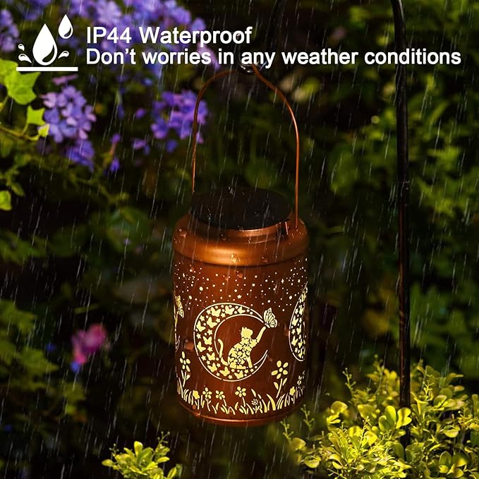 Mothers Day Gifts for Mom Grandma - Birthday Gifts for Women, 2 Pack Cat Solar Lights Outdoor Waterproof, Decoration Outside for Outdoor, Yard, Garden Decor Solar Lantern