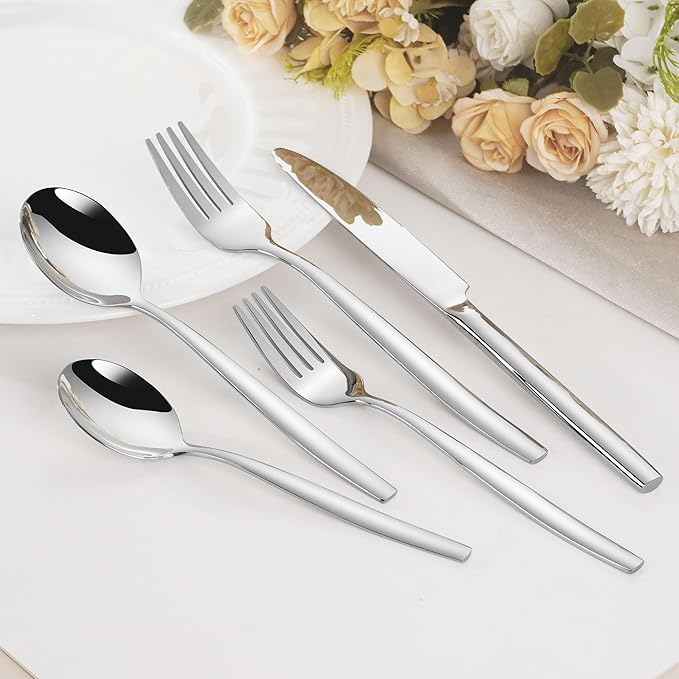 18/10 Stainless Steel Silverware Set for 8, 40 Pieces Minimalist Flatware Set, Dishwasher Safe Silverware, Modern Korean Soup Spoon Knife and Fork Set
