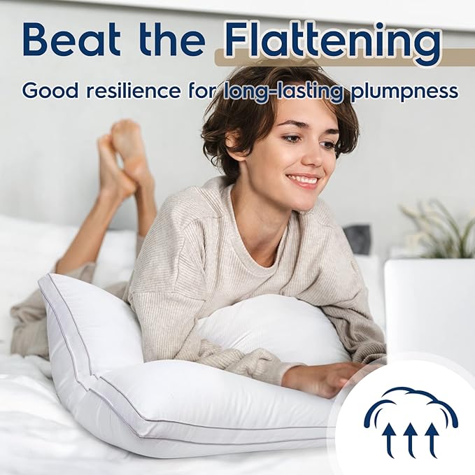 viewstar Bed Pillows Different Sizes Set of 2, Hotel Quality Cooling Down Alternative Gusseted Pillows for Side, Back, or Stomach Sleepers, White, King