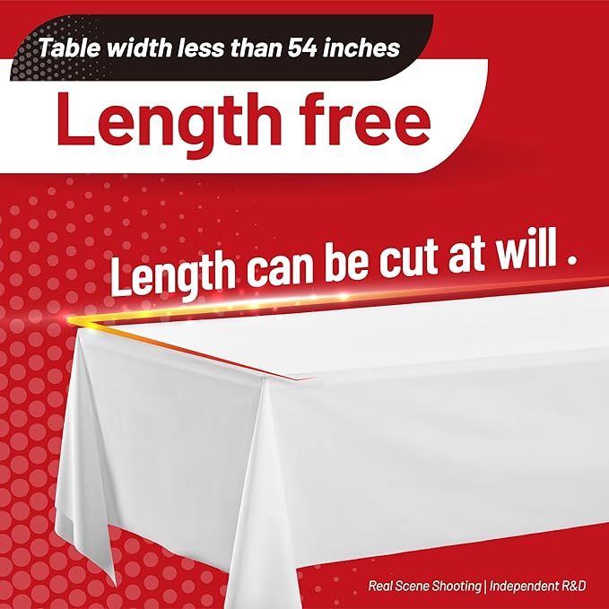 Plastic Table Cloth, 410 Ft X 54 in Disposable Tablecloth White Plastic Tablecloth with Any Cut Sliding Cutters Premium Table Cover Roll for Picnics, Parties, Birthdays, Weddings Weddings