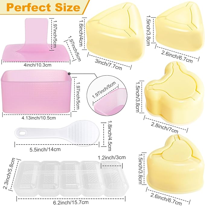 TAORISH Onigiri Mold, 8 Pcs Rice Mold Musubi Maker Kit, Musubi Maker Press Mold, Classic Triangle Rice Ball Mold Maker Sushi Mold for Kid Lunch Bento, Home DIY, Standard