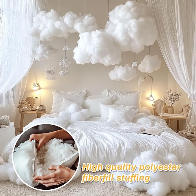 RAINFLOW 7.05oz Polyester Premium Fiber Fill - Polyester Fiber Fill,Stuffing for Pillow,Small Dolls,Cushion,Craft and Stuffed Animals,Polyfill Stuffing for DIY Craft,Recyclable