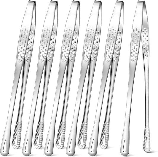 meekoo 6 Pcs 7.8 Inches Stainless Steel Korean BBQ Grill Tongs Japanese Barbecue Tongs for Cooking Portable Kitchenware Home Outdoor Steak Salad Food