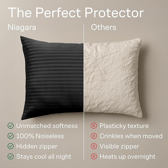 Ultra Soft Pillow Protectors with Zipper Queen Size - Set of 4 Breathable Pillow Covers - 100% Protection Against Stains, Dust & Dirt - Machine Washable (Striped Black)
