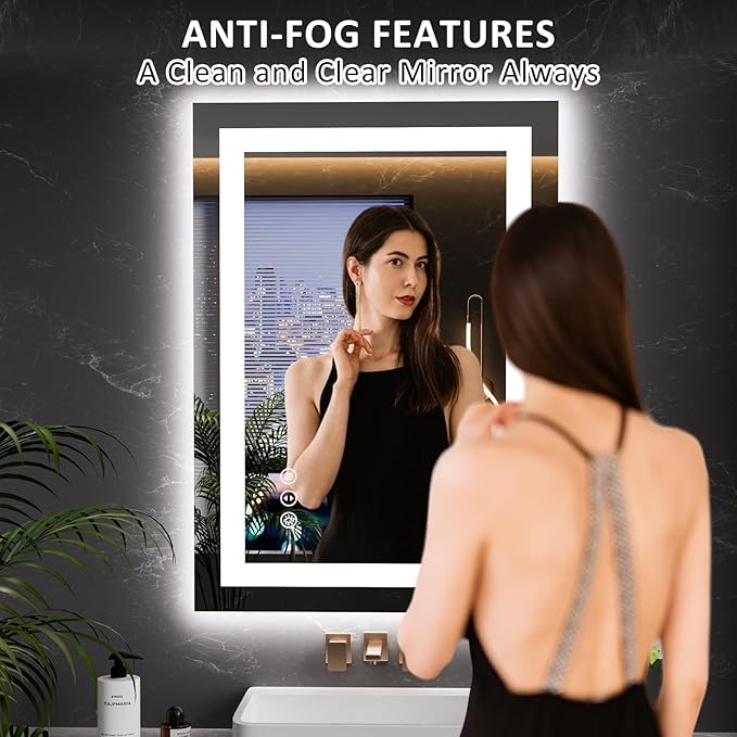 LOAAO 20"X28" LED Bathroom Mirror with Lights, Anti-Fog, Dimmable, Backlit + Front Lit, Lighted Bathroom Vanity Mirror for Wall, Memory Function, Tempered Glass, Safe to Use, ETL Listed