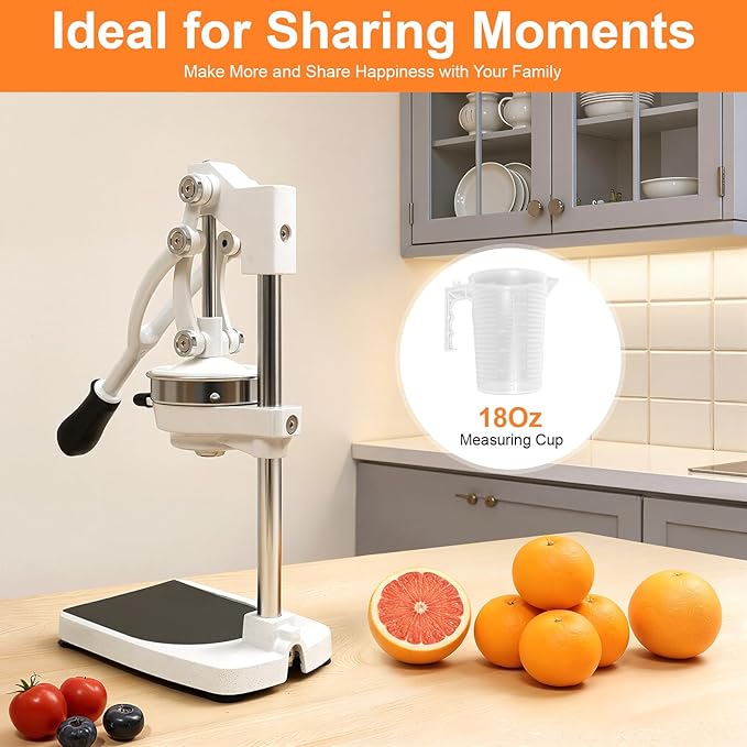Manual Juicer, Double Press Head Commercial Manual Juicer Tabletop Juice Extraction Machine Hand Press Juice Extractor with 18oz Measuring Cup & 2 Mold for Oranges Lemons Pomegranates