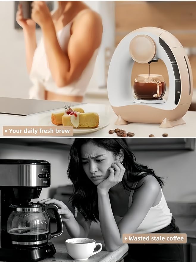 3 in 1 Single Serve Coffee Maker for K Cup,Ground Coffee and Tea Leaves,1400W 20s Fast Heating Mini K Cup Coffee Brewer,One Button Operation,Spring Easter Outdoor Portable for Small Spaces