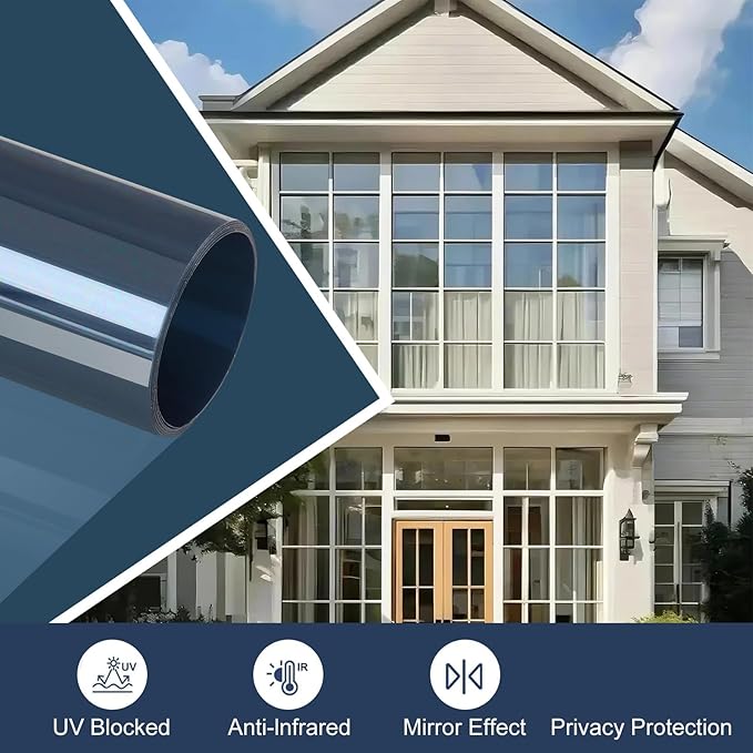 Window Privacy Tint Film - Superior Heat Rejection, Blocks 99% Harmful UV Rays, Enhances Privacy, Reduces Glare, Long-Lasting for Residential & Commercial Use (Ice Blue 35.4 InchX 6.56 Feet)