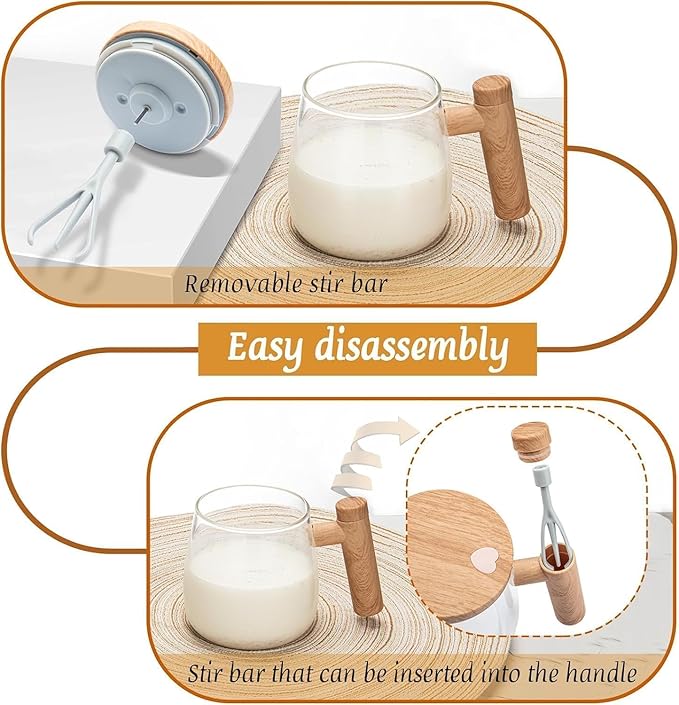 Self Stirring Coffee Mug, Glass Electric Self Mixing Cup with Lid & Handle, 400ml Auto Self Stirring Cup to Stir Coffee, Mixed Milk, Powder (400 ml)