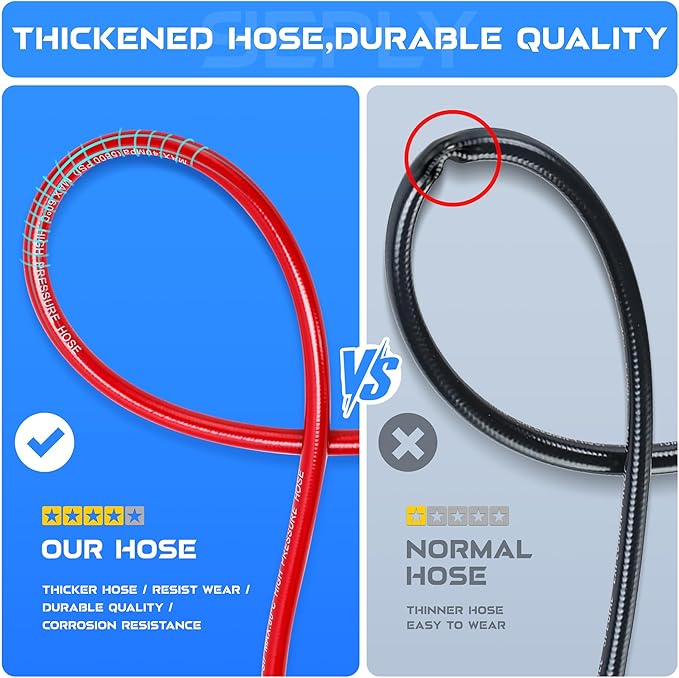 Sewer Jetter Kit for Pressure Washer, 100FT 5800 PSI Drain Cleaner Hose with 1/4" NPT Corner, Rotating and Button Hose Sewer Jetting Nozzle, Waterproof Tape, Pearl Corsage Pin, Spanner, Glove