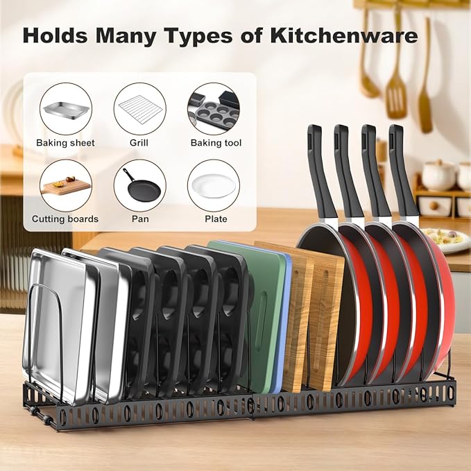 Housolution 2 Pack Baking and Cookie Sheet Organizer, 12"-23" Expandable Cutting Board Rack with 14 Adjustable Dividers, Bakeware Tray Muffin Pan Storage Organizer for Cabinet, Black