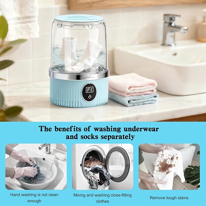 Portable Mini Washing Machine - 2025 Upgraded Washer for Underwear, Bra, Socks - Rechargeable Cordless Laundry Cup - Compact Travel Washers