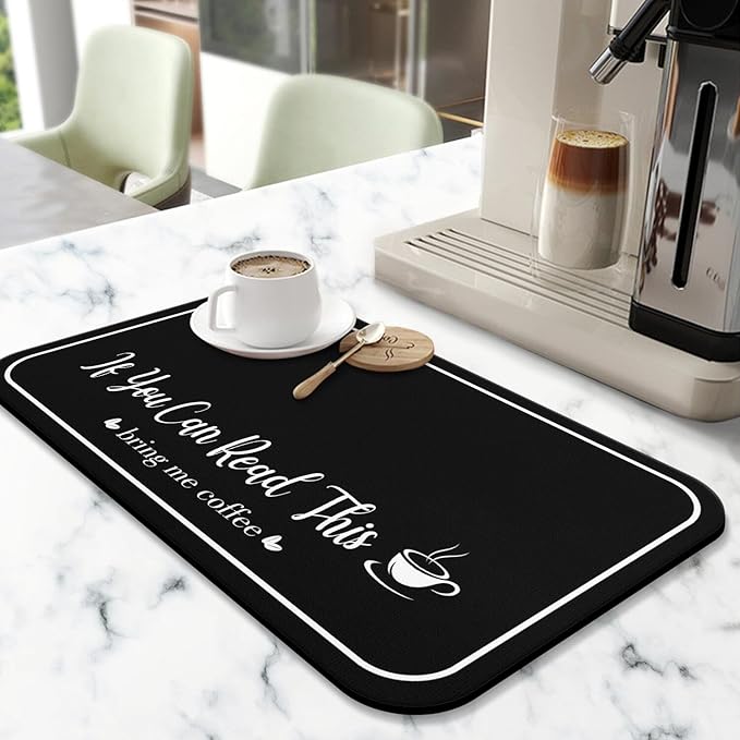 Coffee Bar Mat for Countertops 31.5inx17in,Absorbent Hide Stain Anti-Slip Cafe Bar Accessories Fit Under Coffee Machine Mat,Dish Drying mats for Kitchen