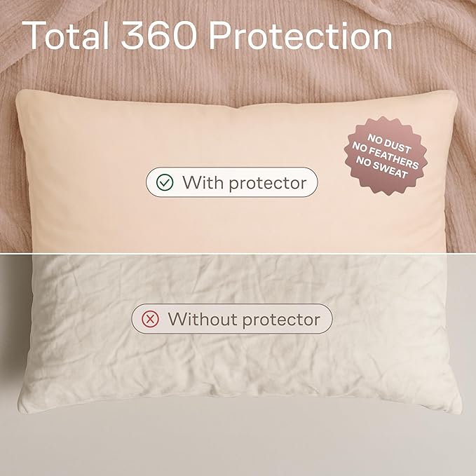 Ultra Soft Pillow Protectors with Zipper Standard Size - Set of 4 Breathable Pillow Covers - 100% Protection Against Stains, Dust & Dirt - Machine Washable (Cream)