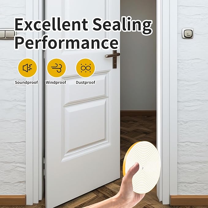 Weather Stripping Door Seal Strip,Weather Stripping,High Density CR Door Seal Strip for Door Frame for Windows (White,3/8 in x 1/4 in x 33Ft)