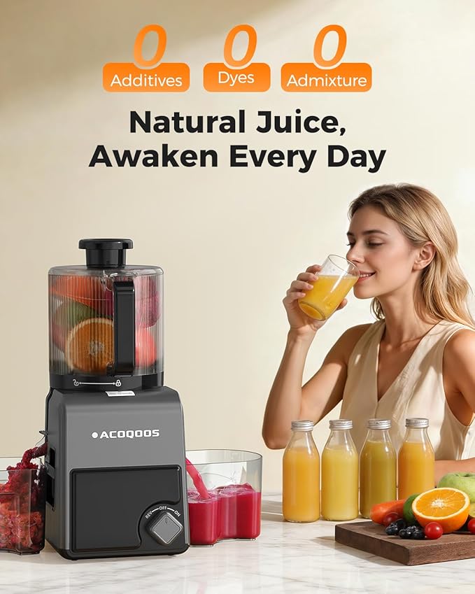 3-in-1 Cold Press Juicer Machines, 6.5" Mega Chute for Whole Fruit, Slow Masticating Juicer with Sorbet & Nut Milk Maker, BPA Free, 100 OZ Hopper, Easy Clean, Oxide Gray