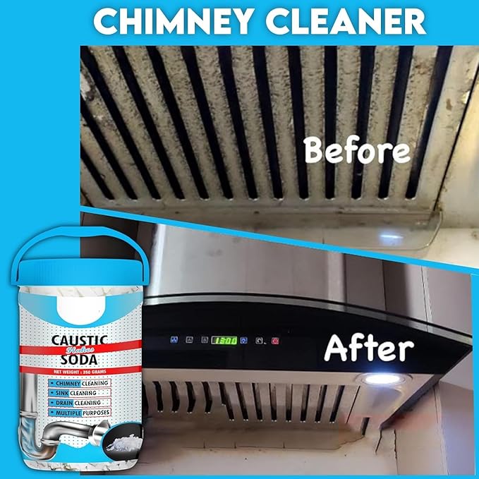 12.34oz Caustic Soda – Fast-Acting, Non-Toxic & Odorless Formula to Clear Blockages Instantly – Unblock Clogged Sinks & Pipes with Chimney & Drain Cleaner Flakes – 350 Grams