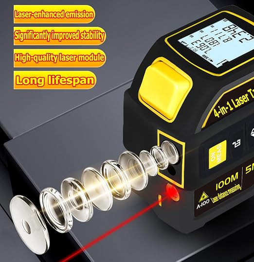 tape measure 4-in-1 laser Digital Measuring Tape & 40m/131ft Laser Distance Meter & with 16ft/5m & Crosshair markings & Dual-axis electronic level,Display On Backlit LCD Screen