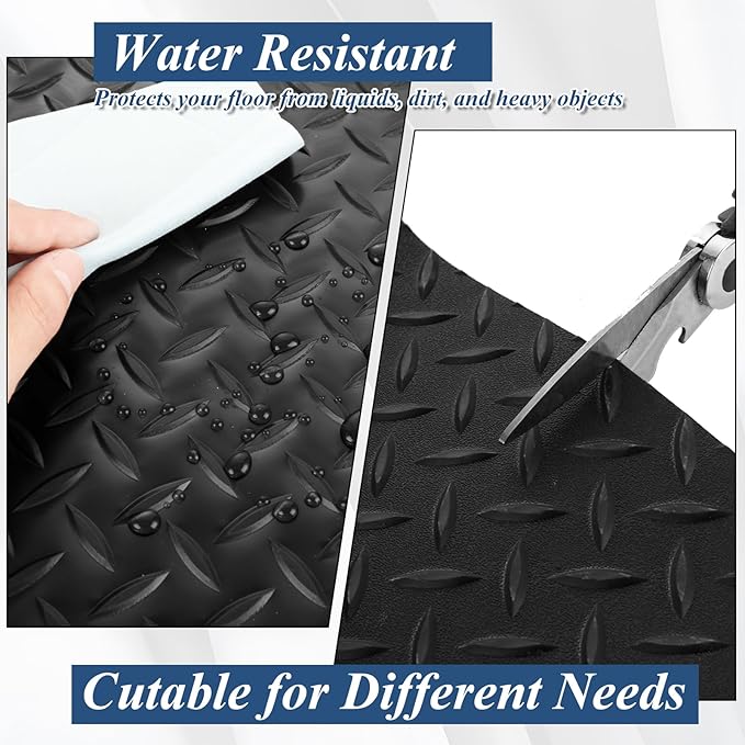 4 x 6 FT Garage Floor Mat, 1.5mm Thick Diamond Plate PVC Garage Flooring, Waterproof Trailer Mat Floor Protection for Home, Gym, Garage, and Vehicles - Black