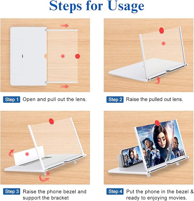 14" Screen Magnifier,3D HD Mobile Phone Magnifier Projector Screen Enlarger for Movies, Videos, and Gaming,Foldable Cell Phone Stand with Screen Amplifier,Supports All Smartphones (White, 14inch)