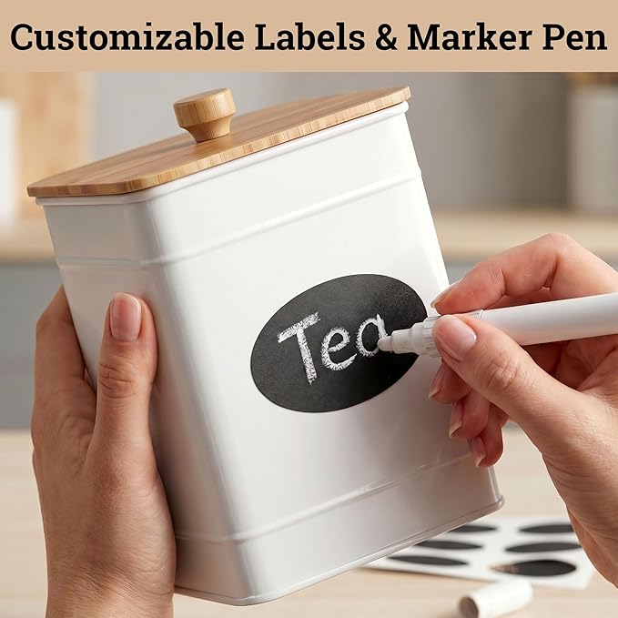 Kitchen Canisters for Countertop Set of 3 with Customizable Chalkboard Labels & Marker Pen - Big Iron Kitchen Canisters with Airtight Lids - White Canister Set - Flour and Sugar Containers Farmhouse