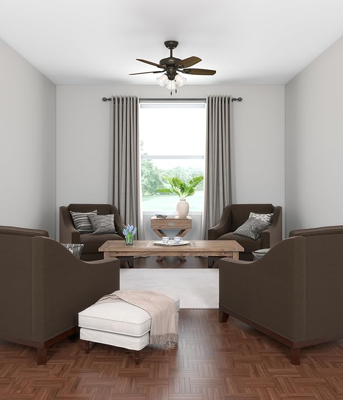 Hunter 42 inch Indoor Ceiling Fan with LED Lights - Bronze Ceiling Fan with Pull Chain, For Bedroom or Living Room, Standard Mount, No Remote, 5 Blades, Includes Bulbs - Builder 52107, New Bronze