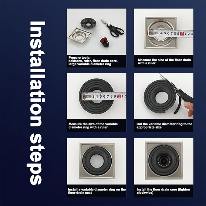 2Pcs Odor-Proof Shower Drain Plug with Magnetic Backflow Preventer, Hair Catcher, and Variable Diameter Washers, Fits drains, sewers, and Pipes with Inner diameters from 1.5" to 3.9"