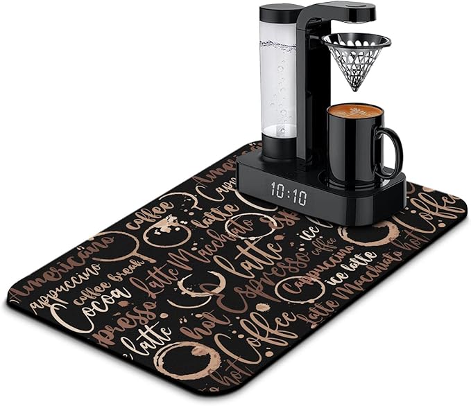 Coffee Bar Mat Accessories for Countertop Absorbent Hide Stain Rubber Backed Dish Drying Mats for Kitchen Counter Draining Pad Decor Gift(24x16in)