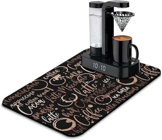 Coffee Bar Mat Accessories for Countertop Absorbent Hide Stain Rubber Backed Dish Drying Mats for Kitchen Counter Draining Pad Decor Gift(24x16in)