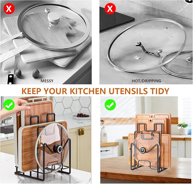 Multifunctional Cutting Board Organizer, Cutting Board Holder Rack Baking Cookie Pan Sheets Cooling Racks Storage Stand for Kitchen Cabinet -Divided Holder with 4 Slots (2PS Black)