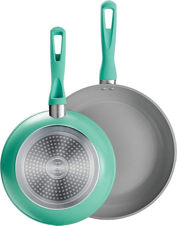 Tramontina Solara 10 & 12-Inch Ceramic Non Stick Frying Pan Set, Heavy-Gauge Aluminum Skillet with Nonstick Coating, Dishwasher and Oven Safe (Teal, 2-Pack)