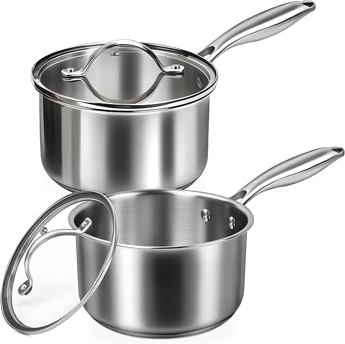 Stainless Steel Saucepan Set with Lids 1.5QT & 2.2QT, Tri-Ply Stainless Steel Sauce Pot Set, Induction Saucepans, 4 Pcs Nonstick Saucepans Cookware Set, Dishwasher Safe