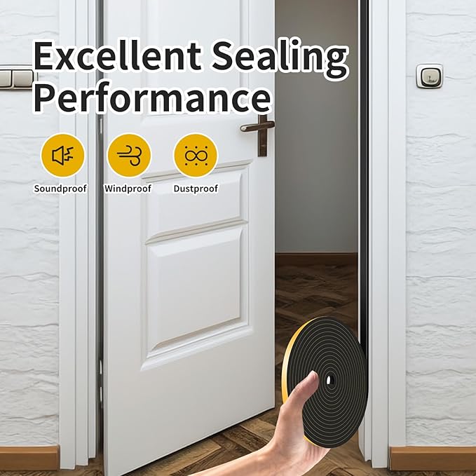 Weather Stripping Door Seal,Weather Stripping,Soundproof,Cold Insulation,High Density CR Foam Insulation Tape for Door, Front Door Frame, Windows,Sliding Door (Black, 1/4 in x 1/8 in x 39Ft)