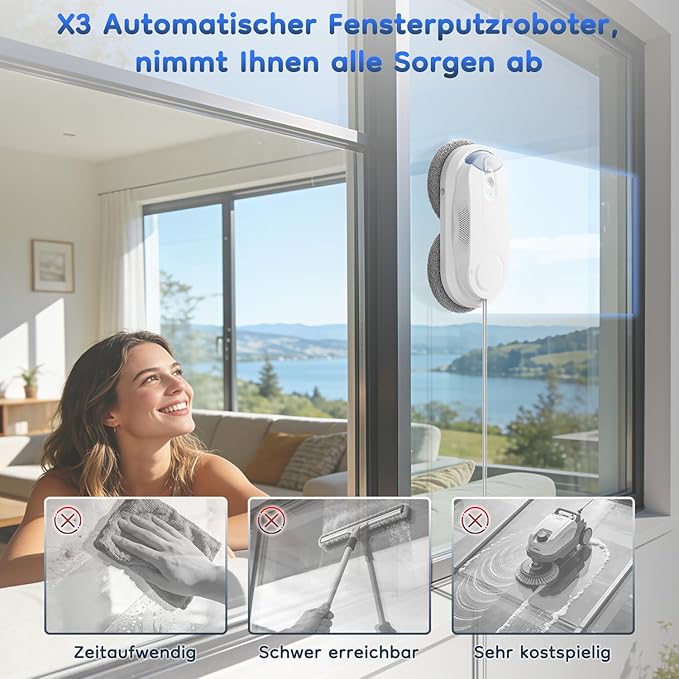 Obito X3 Window Cleaning Robot, Dual Nozzles with Ultrasonic Spray, 5.0 AI Path Planning, Max 3200Pa & Steady-Climbing System, Automatic Edge Detection, Robot Window Cleaner Inside/Outside, White